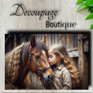 Papel De Seda Menina e Cavalo Beijo Decoupage