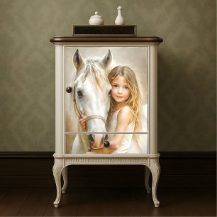 Papel De Seda Menina e Cavalo Branco Decoupage de Fazenda Rural