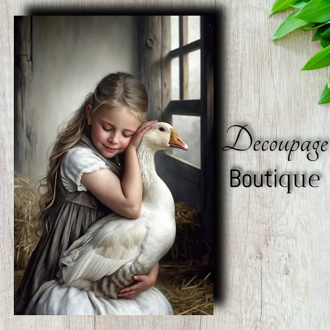 Papel De Seda Menina e Ganso Decoupage (Girl and Goose Decoupage Tissue Paper)