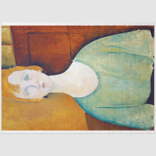 Papel De Seda Menina em uma blusa verde, Modigliani (Frente )