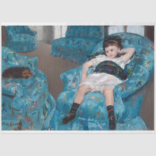 Papel De Seda Menina em uma cadeira azul, Cassatt (Frente )