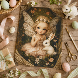 Papel De Seda Menina Fada Encantada com Coelho Vintage Floresta