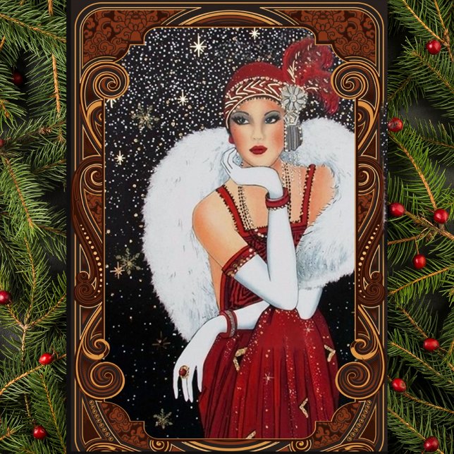 Papel De Seda Menina Flapper de Natal Céu Noturno Estrelado (Criador carregado)