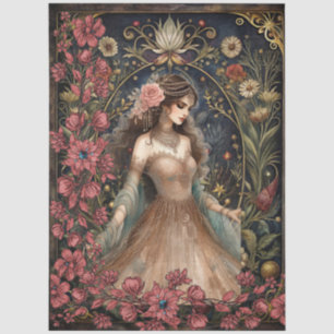 Papel De Seda Menina Romântica Escura Arte Floral Abstrata