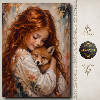 Papel De Seda Menina Ruiva Bebê Raposa Decoupage