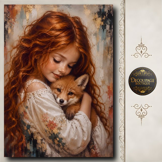 Papel De Seda Menina Ruiva Bebê Raposa Decoupage (Redhead Girl Baby Fox Decoupage Tissue Paper)