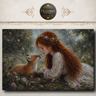 Papel De Seda Menina ruiva Fox Meadow Decoupage
