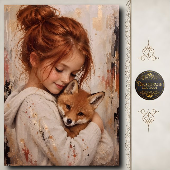 Papel De Seda Menina Ruiva Raposa Decoupage (Redhead Girl Fox Decoupage Tissue Paper)