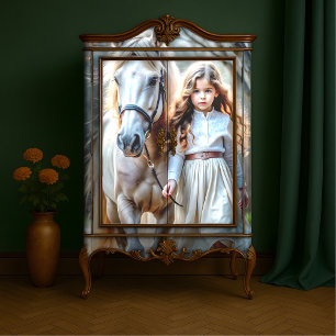 Papel De Seda Menina Vestido de Creme Cavalo Branco História Faz