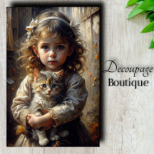 Menina Vitoriana Sardenta com Gatinho Decoupage