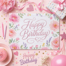 Meninas Feliz Aniversário Floral Rosa Prata
