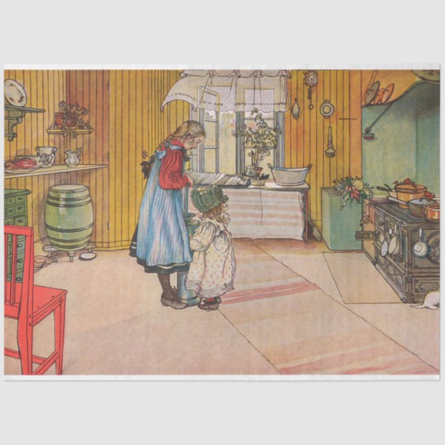 Papel De Seda Meninas na cozinha (Arte Sueca Clássica) (Frente )
