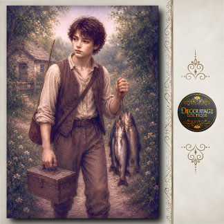 Papel De Seda Menino Carregando Peixe Fresco Pescado