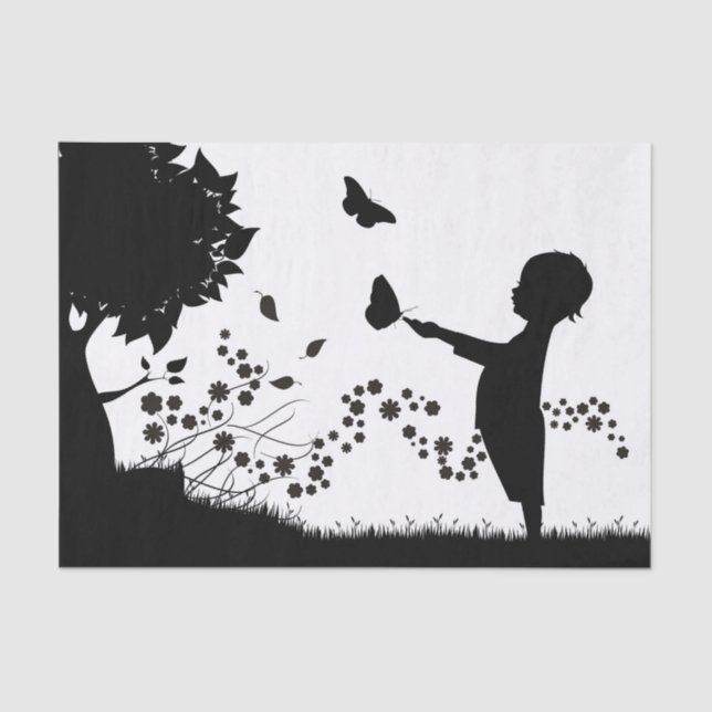 Papel De Seda Menino com Borboletas Desumano (Frente )