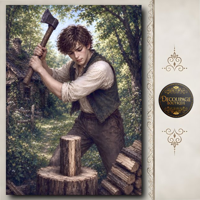 Papel De Seda Menino Cortando Lenha com Machado (Boy Chopping Firewood with Axe Tissue Paper)