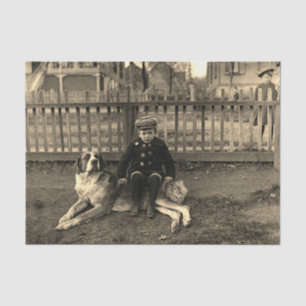 Papel De Seda menino dos 1890's que senta-se na fotografia do