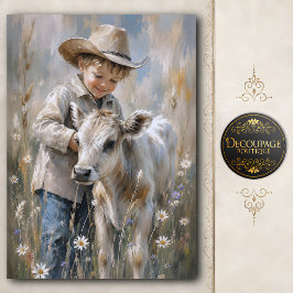 Papel De Seda Menino e Bezerro Decoupage