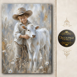 Papel De Seda Menino e Bezerro Decoupage Fazenda