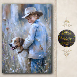 Papel De Seda Menino e Cachorro da Fazenda Decoupage