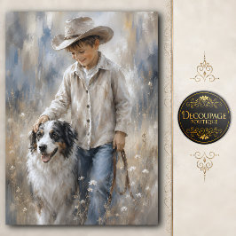 Papel De Seda Menino e Cachorro de Rancher Decoupage