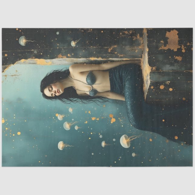 Papel De Seda Mermaid Jellyfish Ocean Fantasy Poster (Frente )