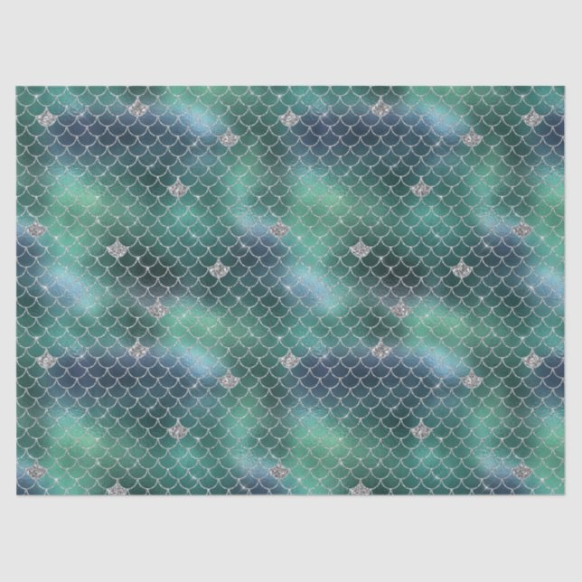 Papel De Seda Mermaid Silver Teal Ocean Glitz (Frente )