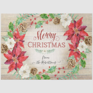 Papel De Seda Merry Christmas Floral Wreath Script Typografia