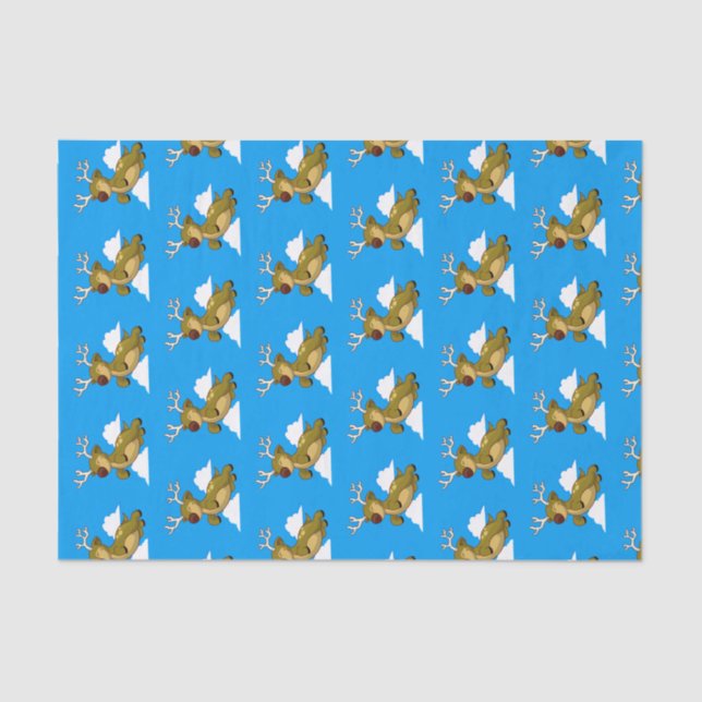 Papel De Seda Merry Christmas Flying Reindeer Cute (Frente )