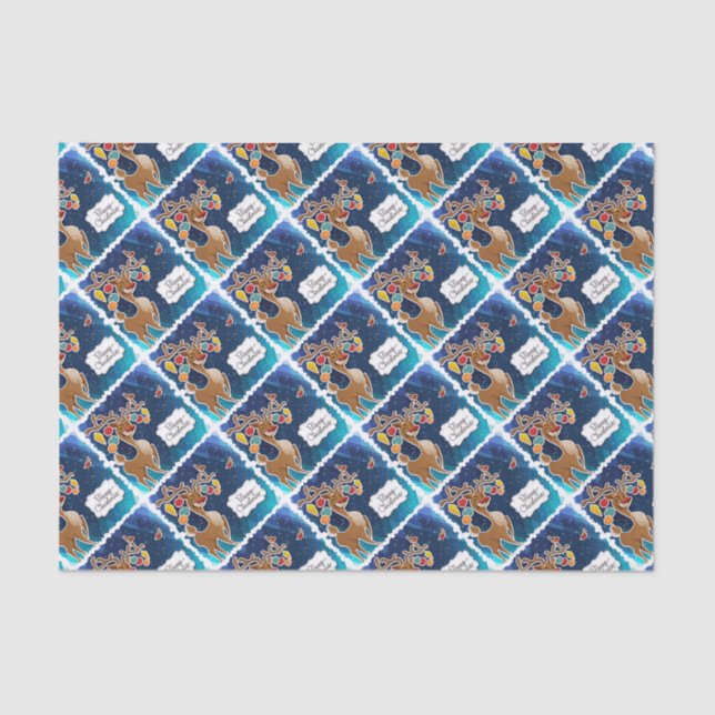 Papel De Seda Merry Christmas Prancing Reindeer (Frente )