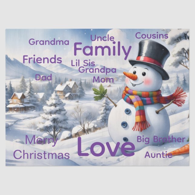 Papel De Seda Merry Christmas Snowman Tissue Paper (Frente )