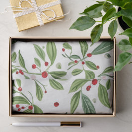 Papel De Seda Merry Mistletoe Red Berry White Watercolor