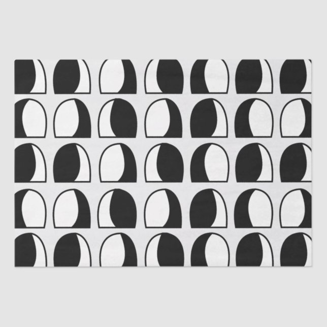 Papel De Seda Metade Geométrica de Círculo Preto e Branco (Frente )