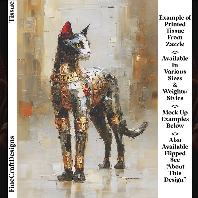 Papel De Seda Mettalic Steampunk Cat Portrait EM5R Decoupage (Criador carregado)