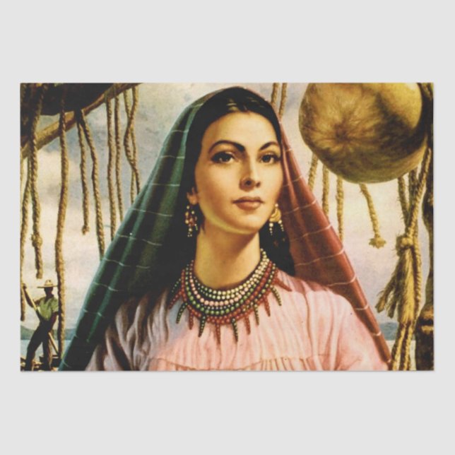 Papel De Seda Mexicana: Linda Calendária no Barco de Pesca (Frente )