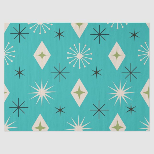 Papel De Seda Mid Century Atomic Stars with diamonds on Teal  (Frente )