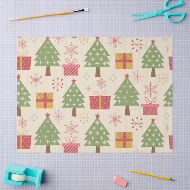 Papel De Seda Mid Century Christmas Atomic Trees with Snowflakes (Arte )