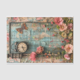 Papel De Seda Mídia mista de relógio e borboleta