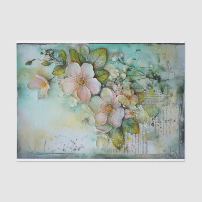 Papel De Seda Mídia Mista de Teal Suave (Frente )