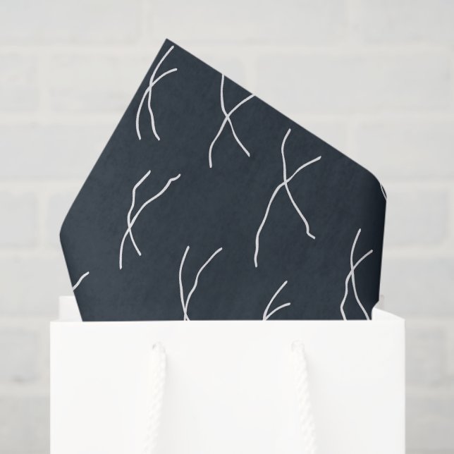 Papel De Seda Midnight Navy Abstract Sketchy Dashes (Sacola de presentes)