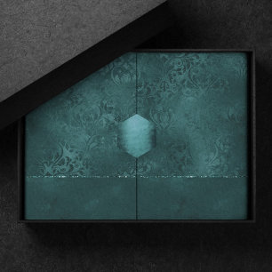 Papel De Seda Midnight Teal Romance Dark Satinge Damask