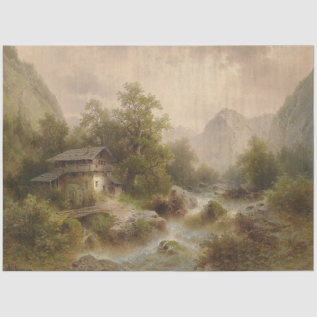 Papel De Seda Mill on a Mountain Stream (por Albert Rieger) (Frente )