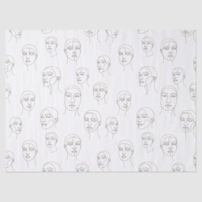 Papel De Seda Minimal Female Face Line Pattern (3) (Frente )