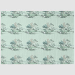 Papel De Seda Minimal Japanese Landscape Trees Soft Green Water