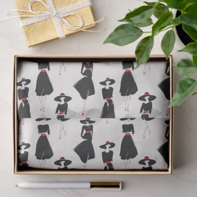Papel De Seda Minimal Line Art Little Black Dress Figures (Presente)