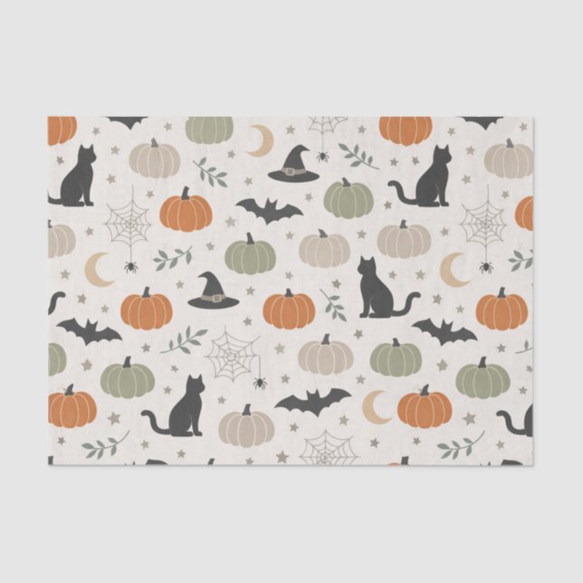 Papel De Seda Minimalist Cat Pumpkin Halloween (Frente )