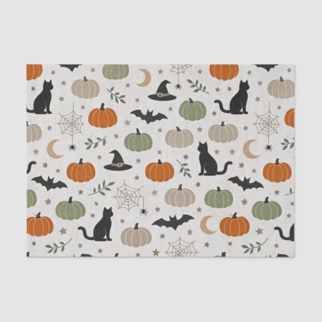 Papel De Seda Minimalist Cat Pumpkin Halloween (Frente )
