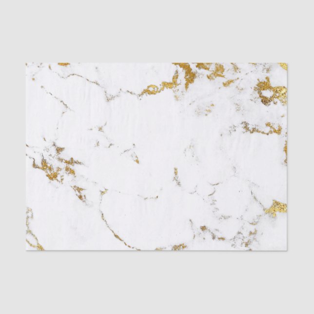 Papel De Seda Mínimo Elegante de Abstrato Dourada branca Marble (Frente )