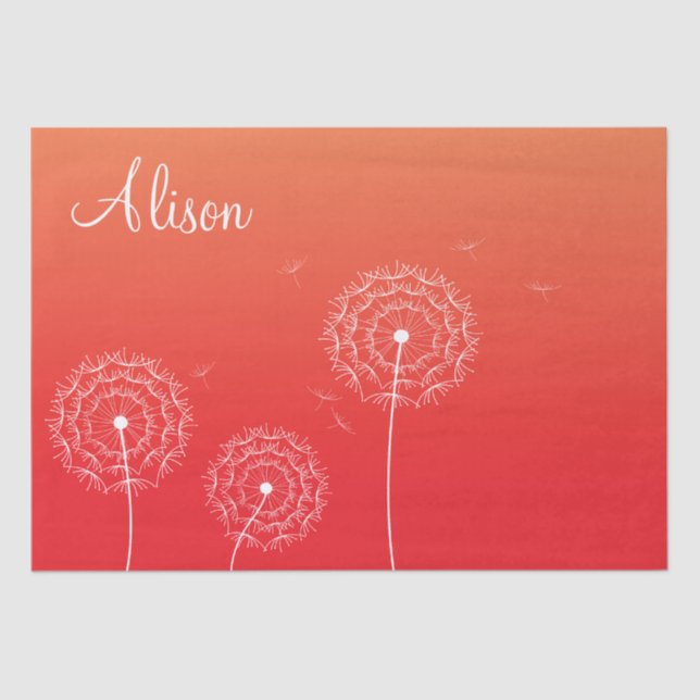 Papel De Seda Mínimo Vermelho Nome Dandelion Branco Floral (Frente )