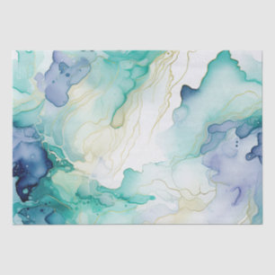 Papel De Seda Mint Aqua Blue Ink Marble