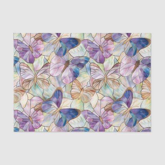 Papel De Seda Mint Aqua Blue Purple Butflies (Frente )